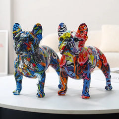 Colorful Standing Graffiti Bulldog Statue, Water Transfer Printing Resin Dog Crafts, Home Wine Cabinet Office Desktop Decoration