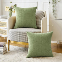 Chenille Throw Pillow Covers Green Soft Solid Cushion Cover for Sofa Living Room Plush Accent Spring Pillowcases for Home Decor