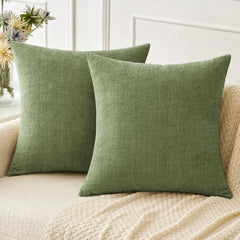 Chenille Throw Pillow Covers Green Soft Solid Cushion Cover for Sofa Living Room Plush Accent Spring Pillowcases for Home Decor