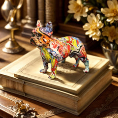Colorful Standing Graffiti Bulldog Statue, Water Transfer Printing Resin Dog Crafts, Home Wine Cabinet Office Desktop Decoration