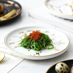 Nordic Salad Plate Golden Inlay Dinner Dish Marble Pattern Steak Plates Home Hotel Ceramic Food Dishes Tray Drop Shipping