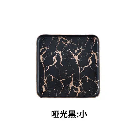 Nordic Salad Plate Golden Inlay Dinner Dish Marble Pattern Steak Plates Home Hotel Ceramic Food Dishes Tray Drop Shipping