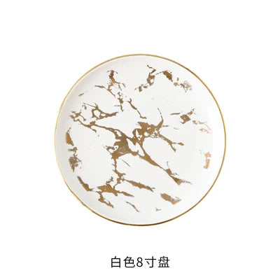Nordic Salad Plate Golden Inlay Dinner Dish Marble Pattern Steak Plates Home Hotel Ceramic Food Dishes Tray Drop Shipping