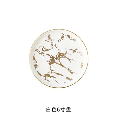 Nordic Salad Plate Golden Inlay Dinner Dish Marble Pattern Steak Plates Home Hotel Ceramic Food Dishes Tray Drop Shipping