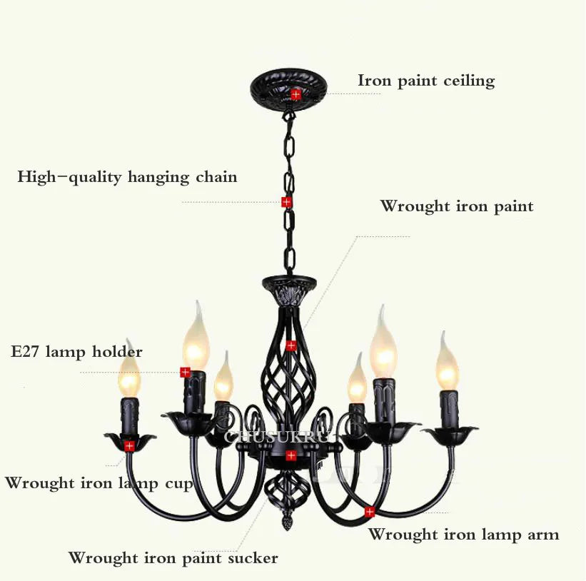 Retro Industrial Chandelier Light 3/4/5/6 heads European Wrought Iron Lamps For Living Room Bar Restaurant E14 Lustre Luminaria