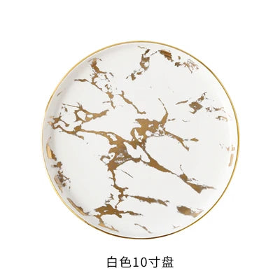 Nordic Salad Plate Golden Inlay Dinner Dish Marble Pattern Steak Plates Home Hotel Ceramic Food Dishes Tray Drop Shipping