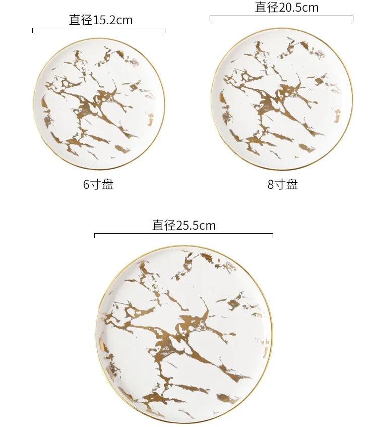 Nordic Salad Plate Golden Inlay Dinner Dish Marble Pattern Steak Plates Home Hotel Ceramic Food Dishes Tray Drop Shipping