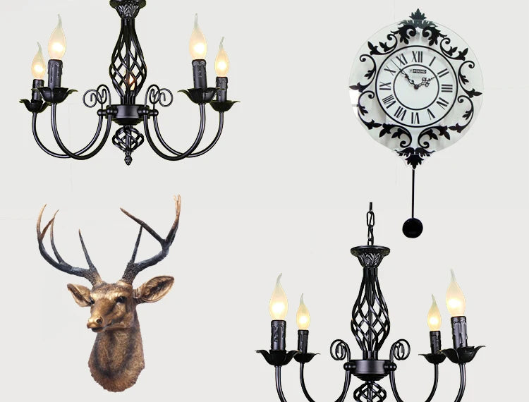 Retro Industrial Chandelier Light 3/4/5/6 heads European Wrought Iron Lamps For Living Room Bar Restaurant E14 Lustre Luminaria
