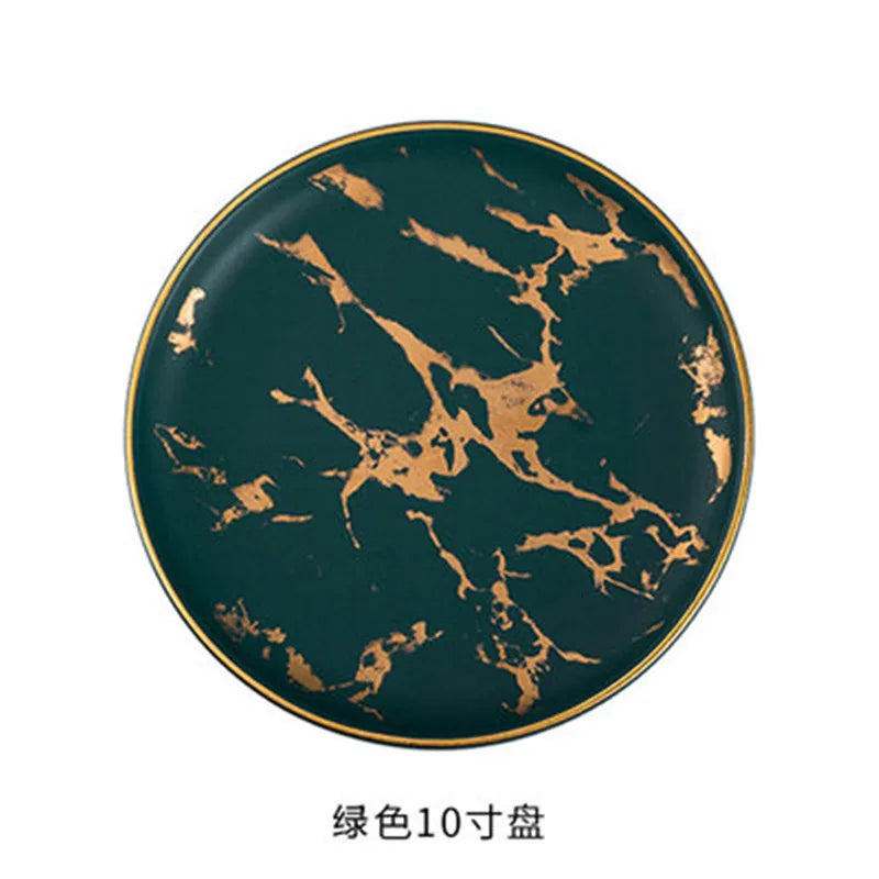 Nordic Salad Plate Golden Inlay Dinner Dish Marble Pattern Steak Plates Home Hotel Ceramic Food Dishes Tray Drop Shipping
