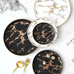Nordic Salad Plate Golden Inlay Dinner Dish Marble Pattern Steak Plates Home Hotel Ceramic Food Dishes Tray Drop Shipping