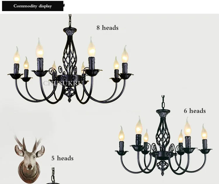 Retro Industrial Chandelier Light 3/4/5/6 heads European Wrought Iron Lamps For Living Room Bar Restaurant E14 Lustre Luminaria