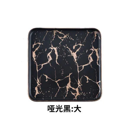 Nordic Salad Plate Golden Inlay Dinner Dish Marble Pattern Steak Plates Home Hotel Ceramic Food Dishes Tray Drop Shipping