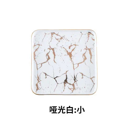 Nordic Salad Plate Golden Inlay Dinner Dish Marble Pattern Steak Plates Home Hotel Ceramic Food Dishes Tray Drop Shipping