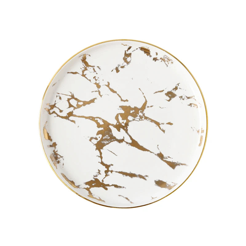 Nordic Salad Plate Golden Inlay Dinner Dish Marble Pattern Steak Plates Home Hotel Ceramic Food Dishes Tray Drop Shipping
