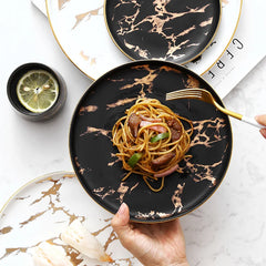Nordic Salad Plate Golden Inlay Dinner Dish Marble Pattern Steak Plates Home Hotel Ceramic Food Dishes Tray Drop Shipping