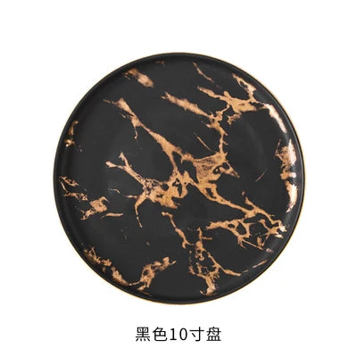 Nordic Salad Plate Golden Inlay Dinner Dish Marble Pattern Steak Plates Home Hotel Ceramic Food Dishes Tray Drop Shipping
