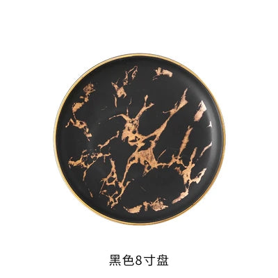 Nordic Salad Plate Golden Inlay Dinner Dish Marble Pattern Steak Plates Home Hotel Ceramic Food Dishes Tray Drop Shipping