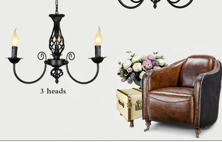 Retro Industrial Chandelier Light 3/4/5/6 heads European Wrought Iron Lamps For Living Room Bar Restaurant E14 Lustre Luminaria