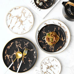 Nordic Salad Plate Golden Inlay Dinner Dish Marble Pattern Steak Plates Home Hotel Ceramic Food Dishes Tray Drop Shipping