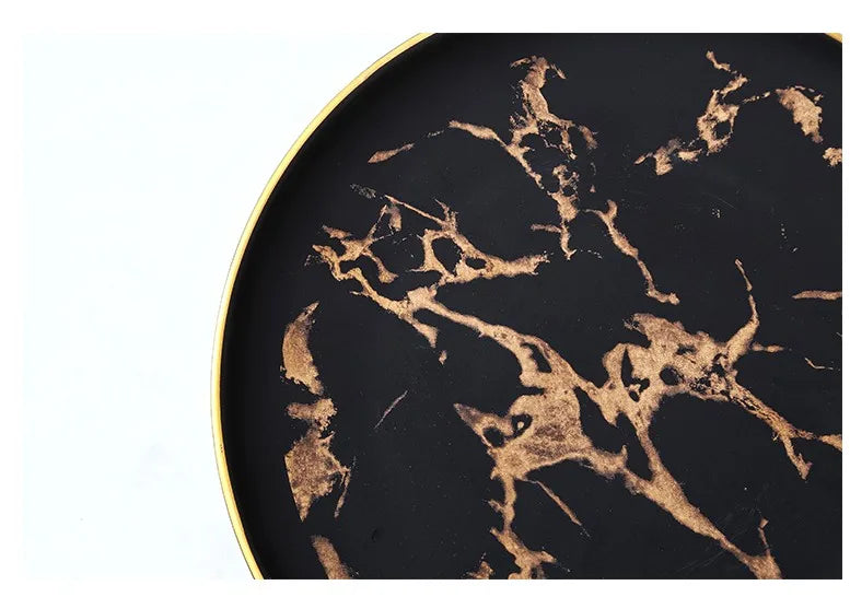 Nordic Salad Plate Golden Inlay Dinner Dish Marble Pattern Steak Plates Home Hotel Ceramic Food Dishes Tray Drop Shipping