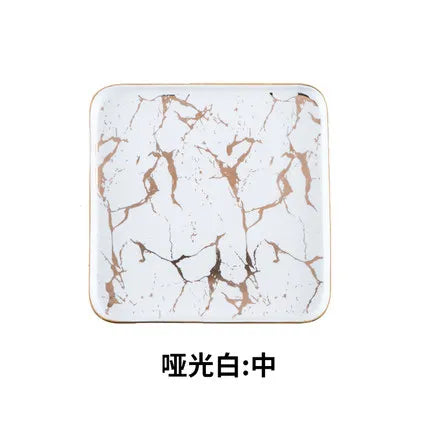 Nordic Salad Plate Golden Inlay Dinner Dish Marble Pattern Steak Plates Home Hotel Ceramic Food Dishes Tray Drop Shipping