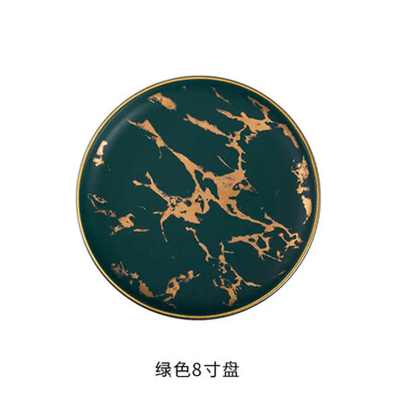 Nordic Salad Plate Golden Inlay Dinner Dish Marble Pattern Steak Plates Home Hotel Ceramic Food Dishes Tray Drop Shipping