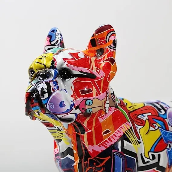 Colorful Standing Graffiti Bulldog Statue, Water Transfer Printing Resin Dog Crafts, Home Wine Cabinet Office Desktop Decoration