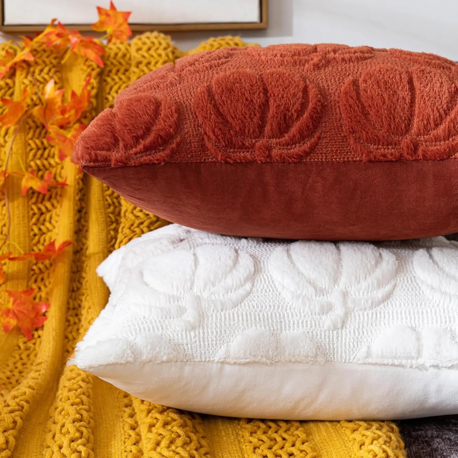 Chenille Throw Pillow Covers Green Soft Solid Cushion Cover for Sofa Living Room Plush Accent Spring Pillowcases for Home Decor