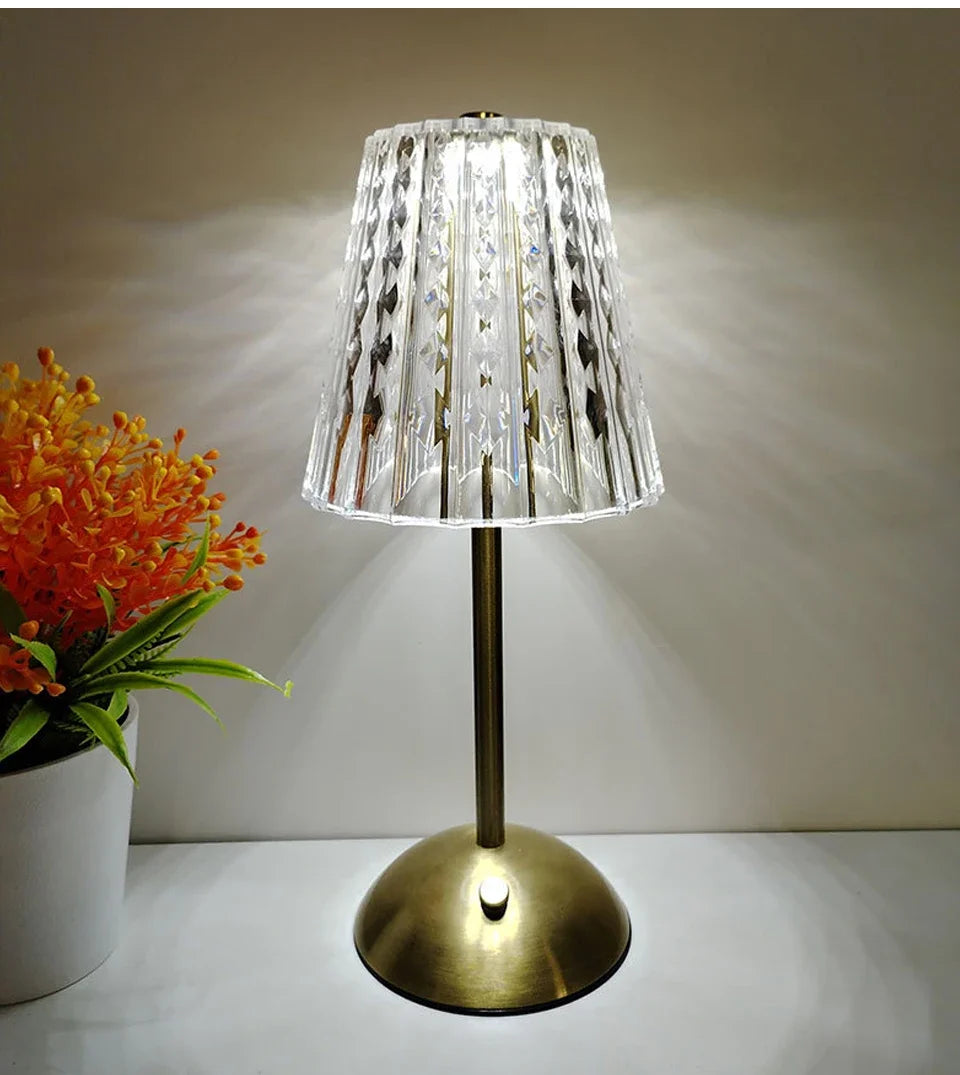 Crystal Led Table Lamp Rechargeable Book Light Night Light for Reading Bedside Bedroom Atmosphere Retro Hotel Bar Decor Dimmable