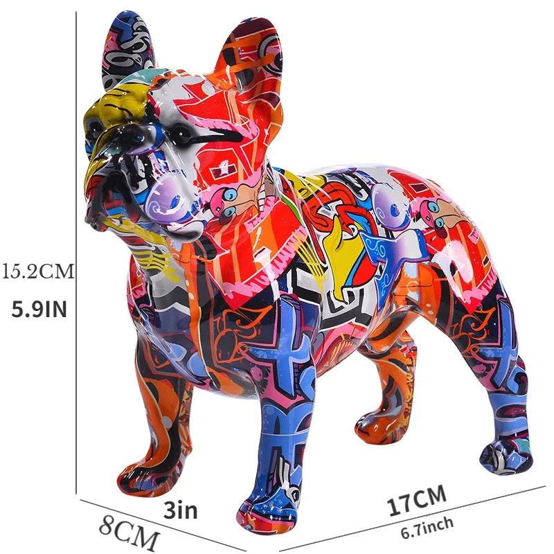 Colorful Standing Graffiti Bulldog Statue, Water Transfer Printing Resin Dog Crafts, Home Wine Cabinet Office Desktop Decoration