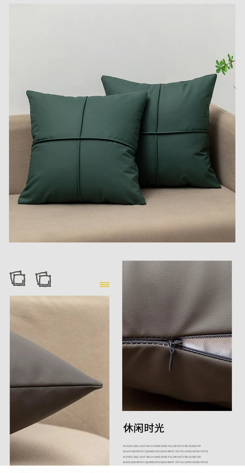 Luxury Tech Fabric Sofa Cushion Waterproof Faux Leather Wash-Free Pillow for Living Room Bedroom Bedside and Lumbar Support