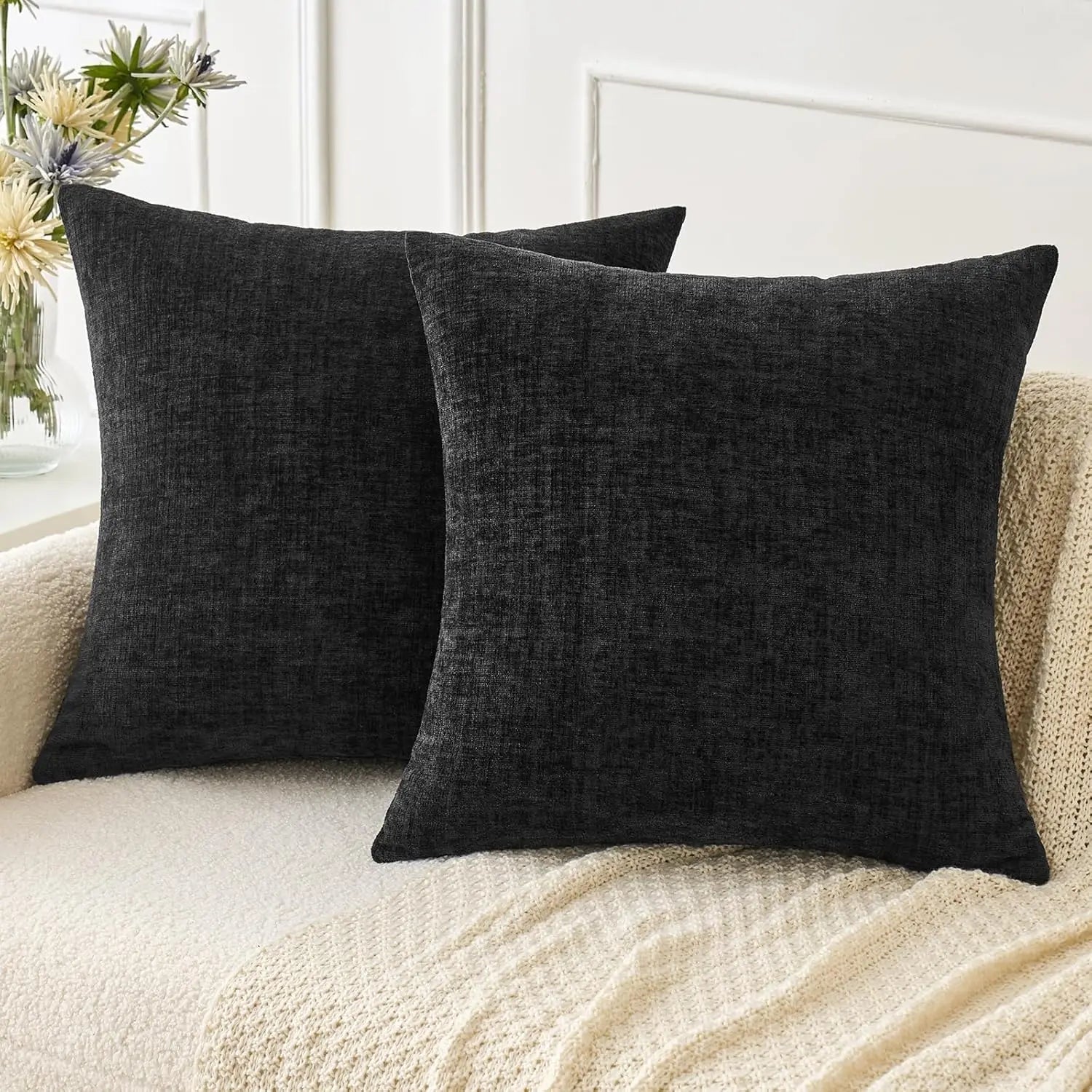 Chenille Throw Pillow Covers Green Soft Solid Cushion Cover for Sofa Living Room Plush Accent Spring Pillowcases for Home Decor