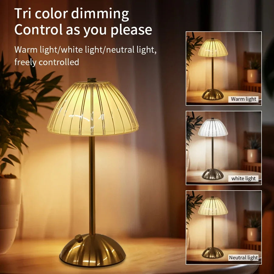 Crystal Led Table Lamp Rechargeable Book Light Night Light for Reading Bedside Bedroom Atmosphere Retro Hotel Bar Decor Dimmable