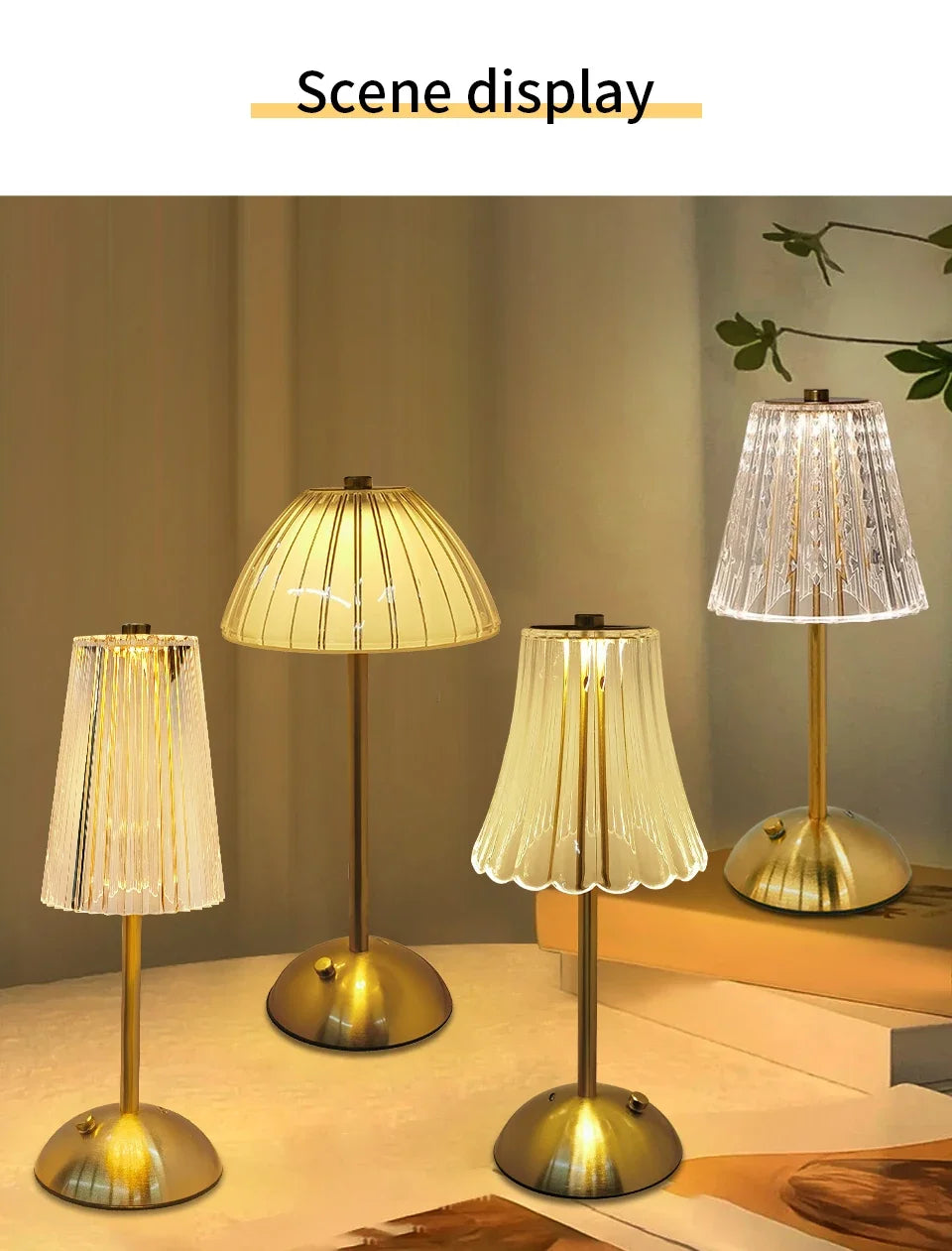 Crystal Led Table Lamp Rechargeable Book Light Night Light for Reading Bedside Bedroom Atmosphere Retro Hotel Bar Decor Dimmable