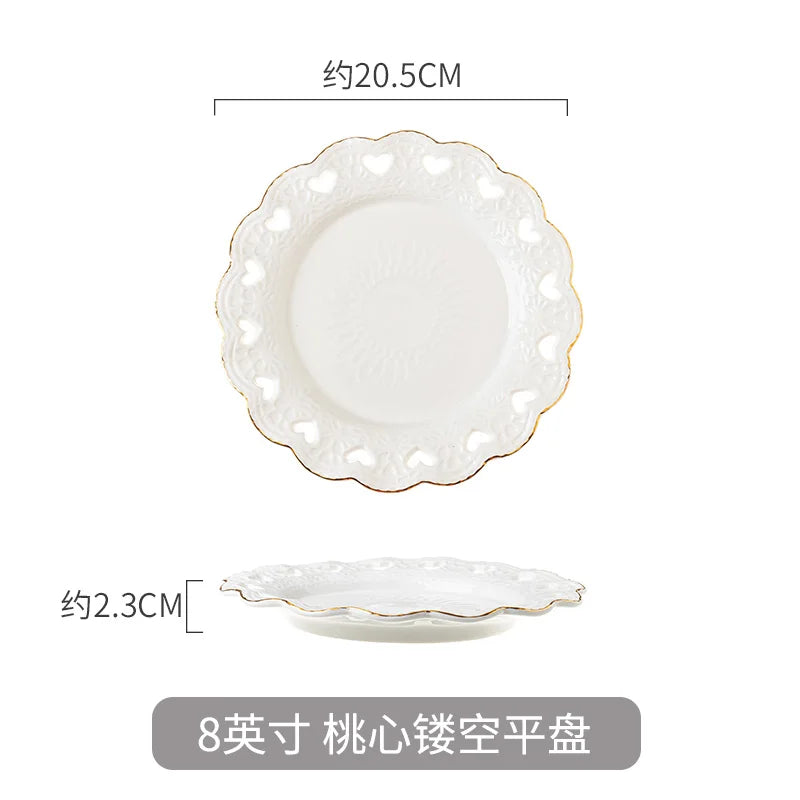 Nordic Salad Plate Golden Inlay Dinner Dish Marble Pattern Steak Plates Home Hotel Ceramic Food Dishes Tray Drop Shipping