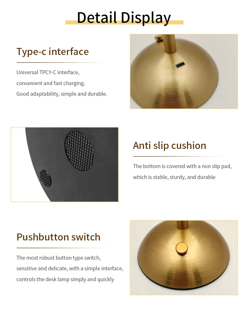 Crystal Led Table Lamp Rechargeable Book Light Night Light for Reading Bedside Bedroom Atmosphere Retro Hotel Bar Decor Dimmable