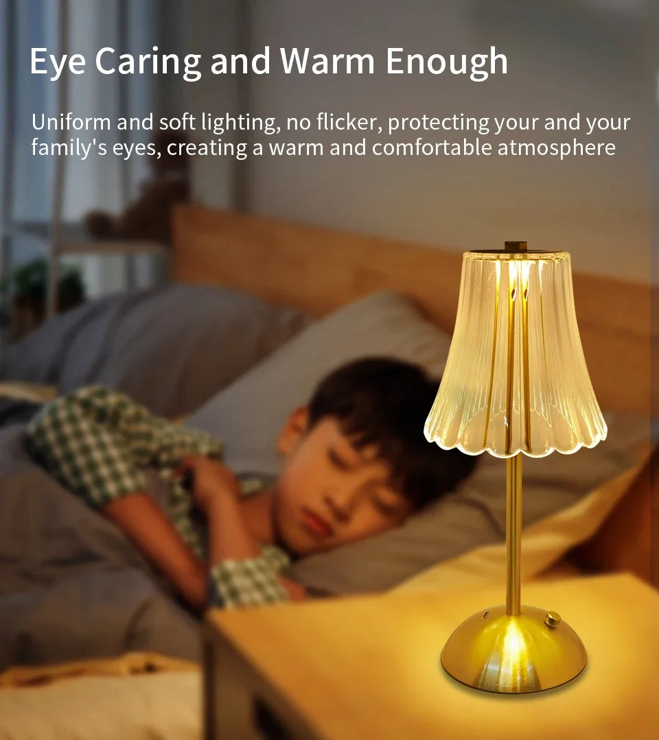 Crystal Led Table Lamp Rechargeable Book Light Night Light for Reading Bedside Bedroom Atmosphere Retro Hotel Bar Decor Dimmable