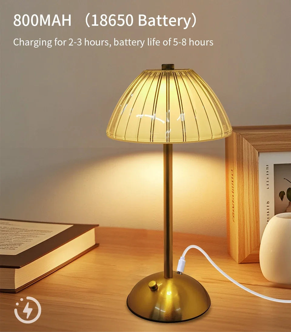 Crystal Led Table Lamp Rechargeable Book Light Night Light for Reading Bedside Bedroom Atmosphere Retro Hotel Bar Decor Dimmable