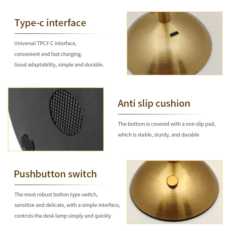 Crystal Led Table Lamp Rechargeable Book Light Night Light for Reading Bedside Bedroom Atmosphere Retro Hotel Bar Decor Dimmable