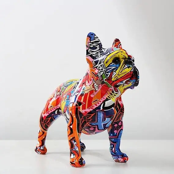 Colorful Standing Graffiti Bulldog Statue, Water Transfer Printing Resin Dog Crafts, Home Wine Cabinet Office Desktop Decoration