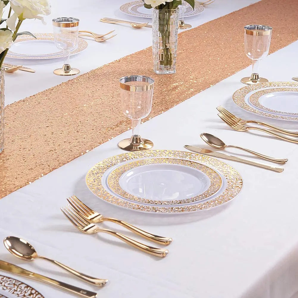 40/20pcs Gold Plastic Plates,Party Dinner Plates and Salad/Dessert Plates Combo,Heavy Duty Plastic Plates for Parties Wedding