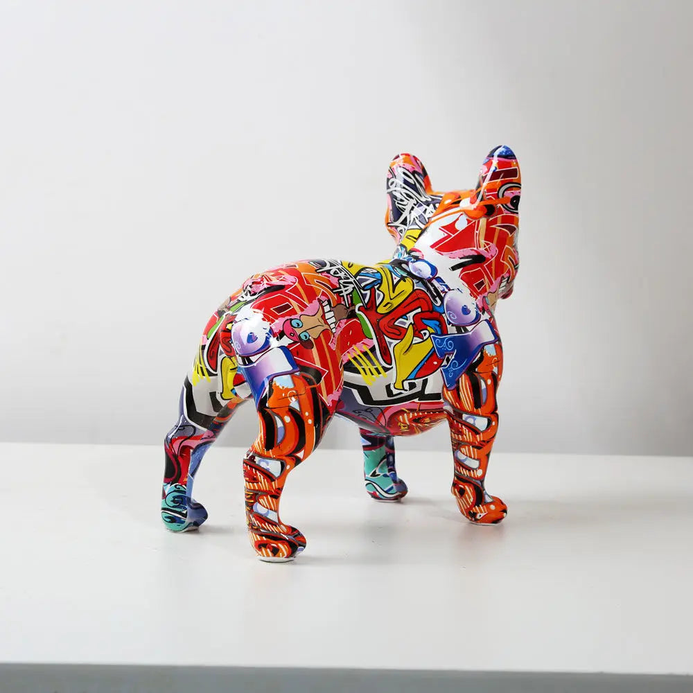 Colorful Standing Graffiti Bulldog Statue, Water Transfer Printing Resin Dog Crafts, Home Wine Cabinet Office Desktop Decoration