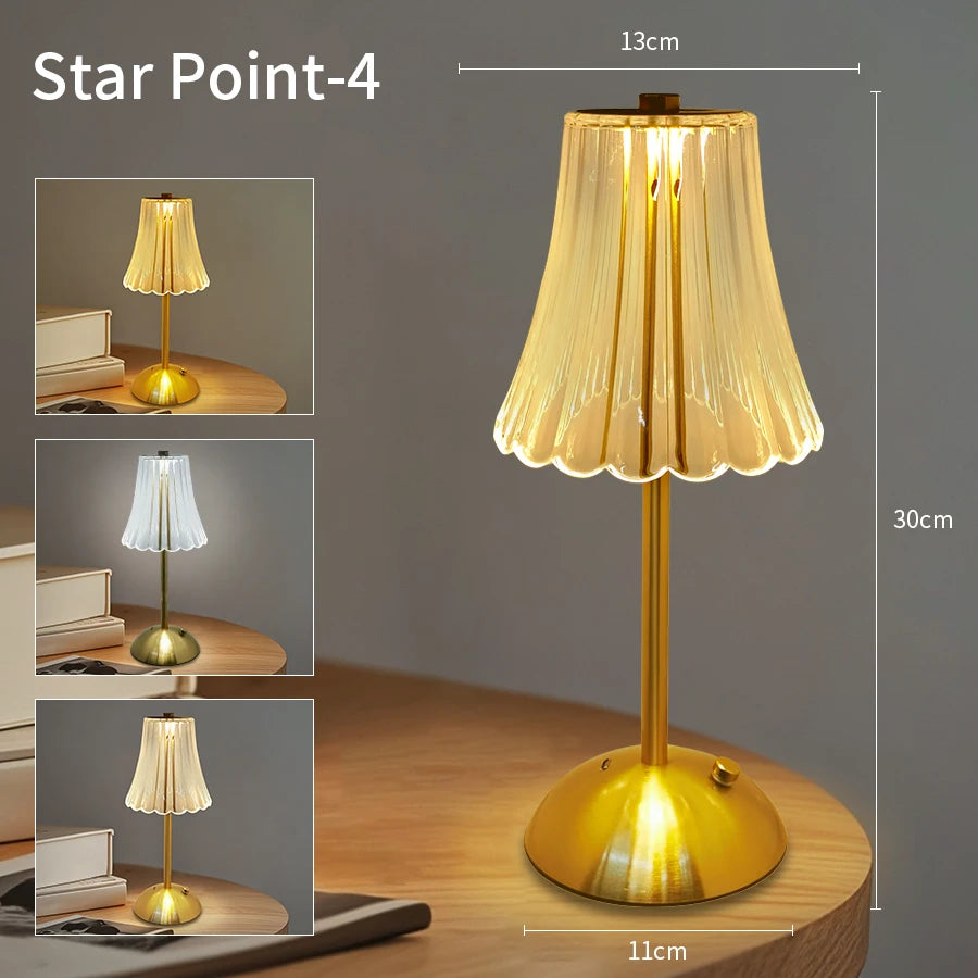 Crystal Led Table Lamp Rechargeable Book Light Night Light for Reading Bedside Bedroom Atmosphere Retro Hotel Bar Decor Dimmable