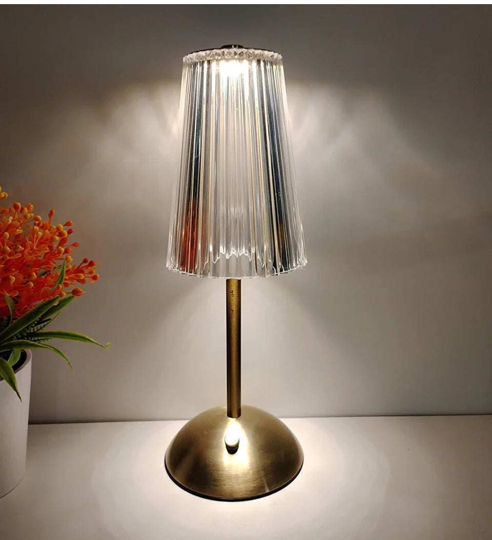 Crystal Led Table Lamp Rechargeable Book Light Night Light for Reading Bedside Bedroom Atmosphere Retro Hotel Bar Decor Dimmable