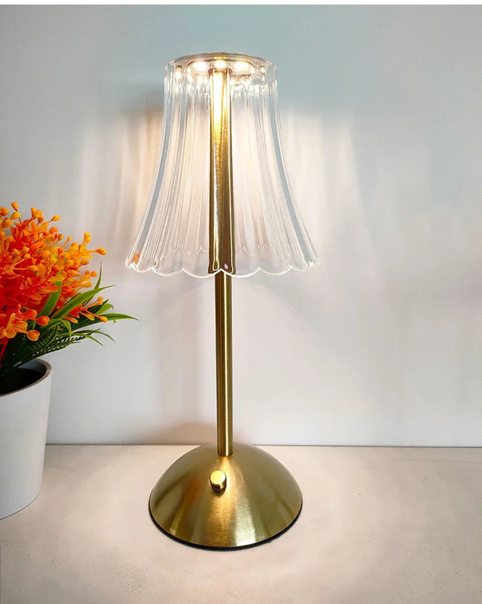 Crystal Led Table Lamp Rechargeable Book Light Night Light for Reading Bedside Bedroom Atmosphere Retro Hotel Bar Decor Dimmable