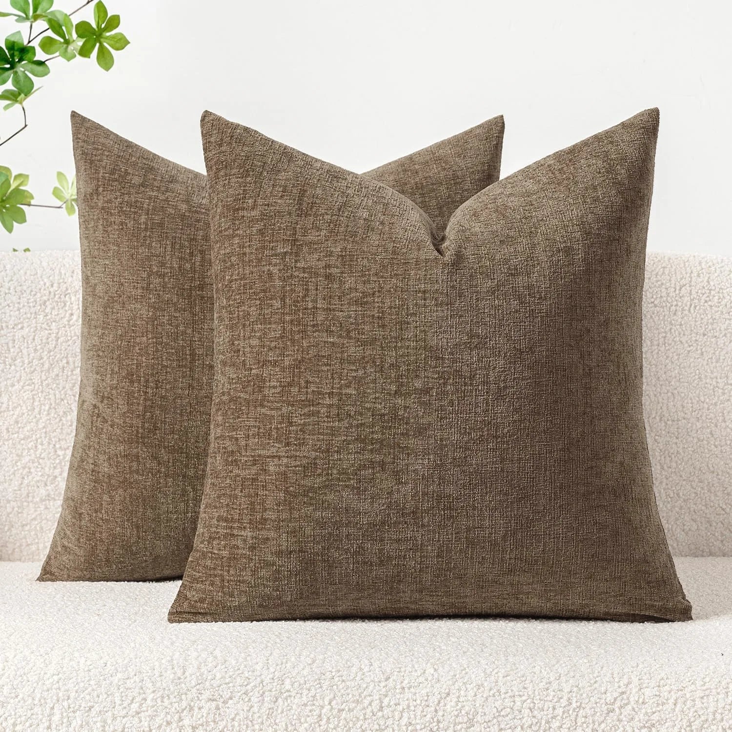 Chenille Throw Pillow Covers Green Soft Solid Cushion Cover for Sofa Living Room Plush Accent Spring Pillowcases for Home Decor