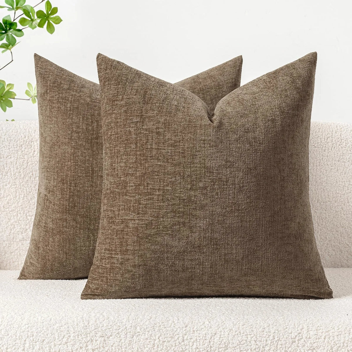Chenille Throw Pillow Covers Green Soft Solid Cushion Cover for Sofa Living Room Plush Accent Spring Pillowcases for Home Decor