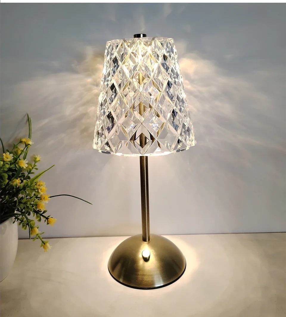 Crystal Led Table Lamp Rechargeable Book Light Night Light for Reading Bedside Bedroom Atmosphere Retro Hotel Bar Decor Dimmable