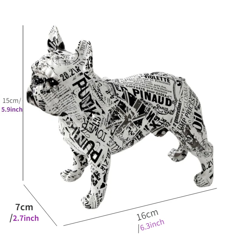 Colorful Standing Graffiti Bulldog Statue, Water Transfer Printing Resin Dog Crafts, Home Wine Cabinet Office Desktop Decoration