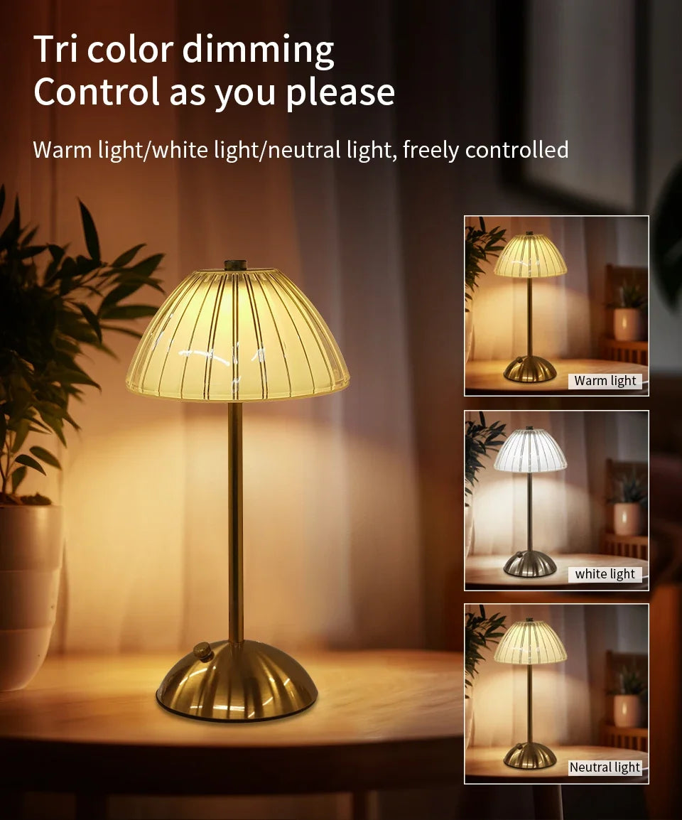 Crystal Led Table Lamp Rechargeable Book Light Night Light for Reading Bedside Bedroom Atmosphere Retro Hotel Bar Decor Dimmable